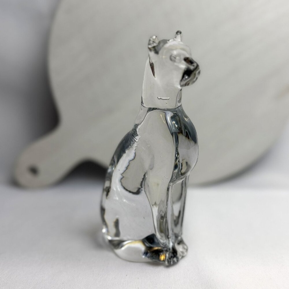 Silvestri Clear Crystal Art Glass Egyptian Cat Sitting Panther Figurine 6”Statue